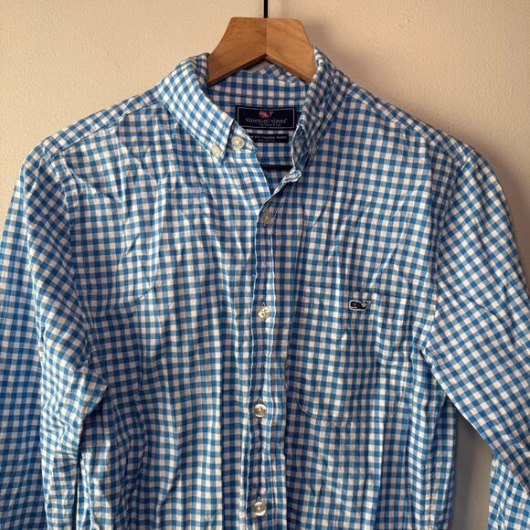Vineyard Vines Men's Slim Fit Tucker Shirt Blue White Gingham Print Size X-Small - Picture 2 of 6